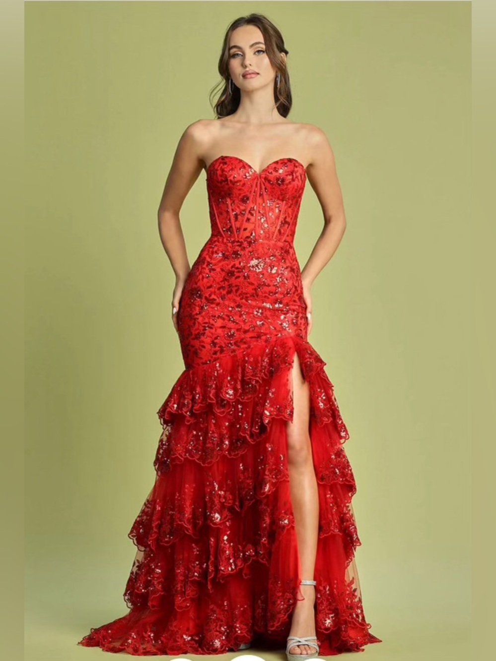 Adora 3222 Long Fitted Applique Formal Tiered Prom Dress